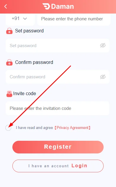 Agree to the Privacy agreement